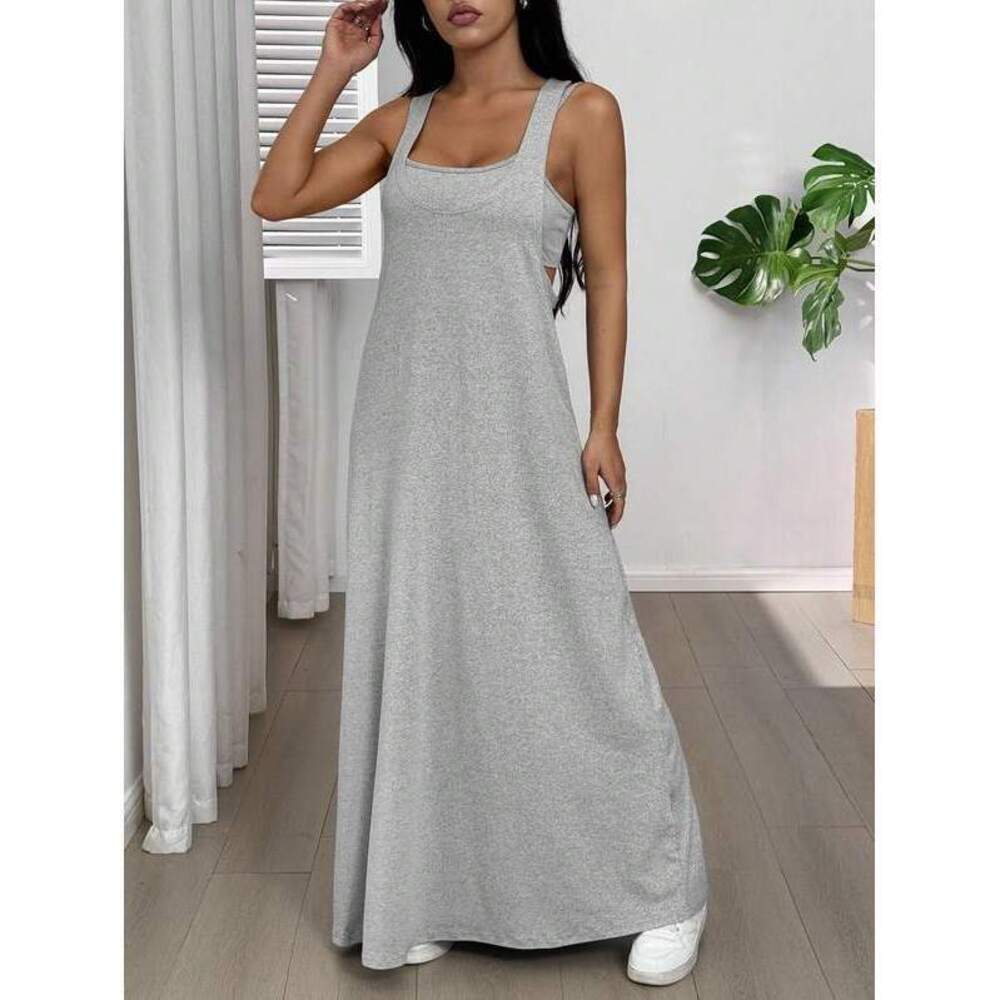 EZwear Solid Color Asymmetric Neck Sleeveless Dress For Sum - Picture 3 of 6